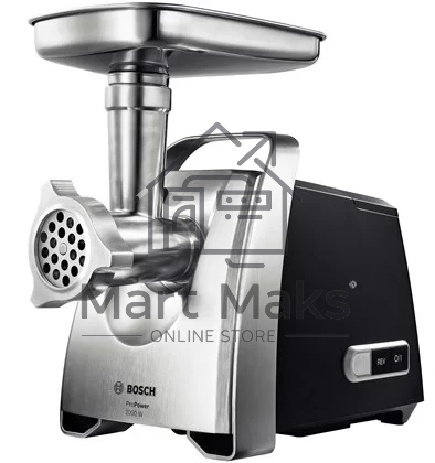 Мясорубка электрическая Bosch MFW68640 черный, 2200 Вт, 4.3 кг/мин, реверс, металлический лоток, насадки - 5