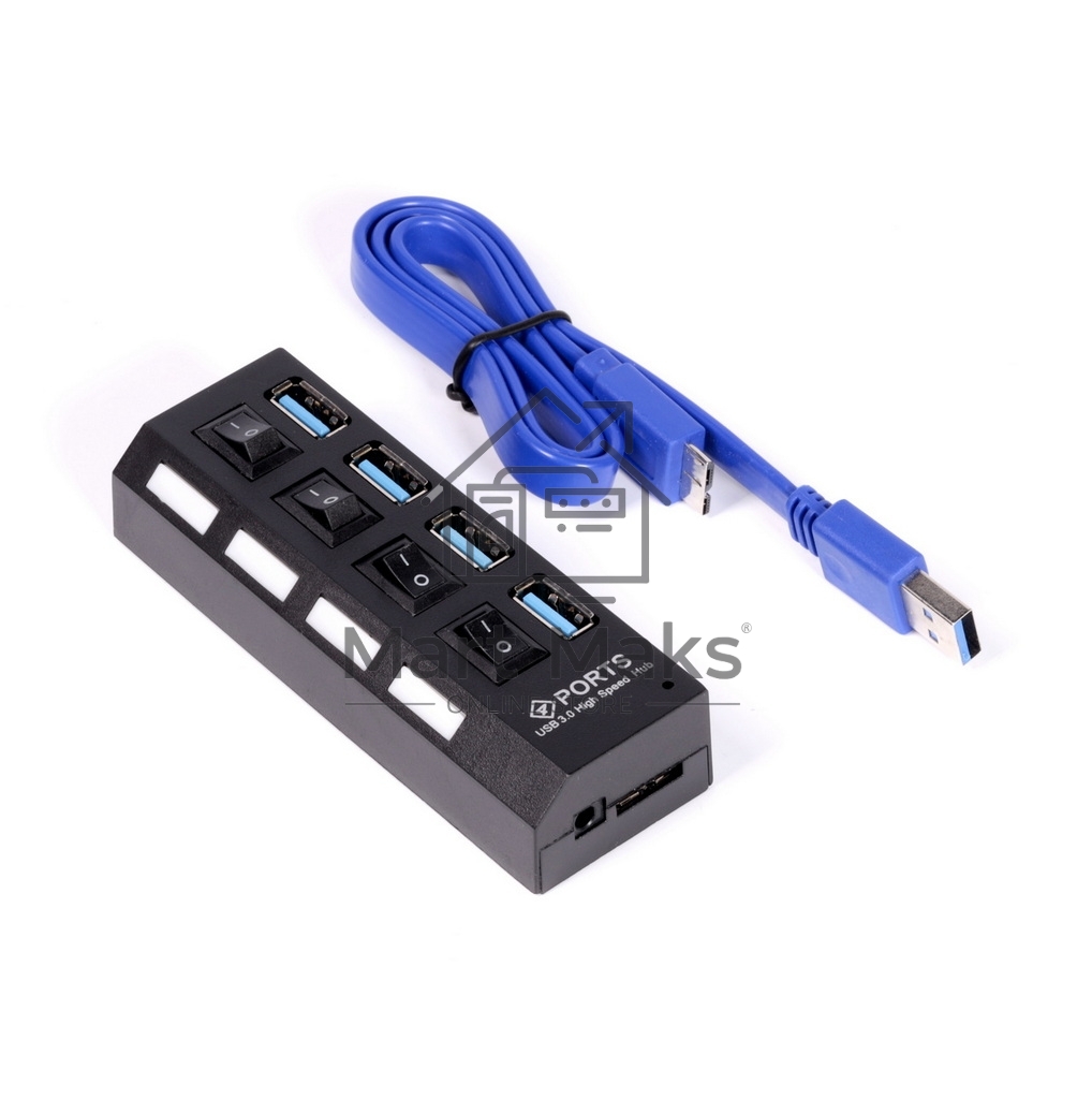 USB-хаб Smartbuy (SBHA-7304-B) USB 3.0 хаб + выкл., 4 порта, черный