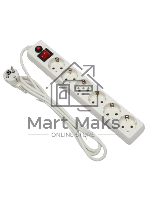 Сетевой фильтр Гарнизон ECL-6-W-1.8, 6р, 10А, 1.8м, ур.защиты 4, белый, пакет