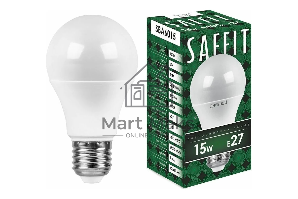 Лампа светодиодная SAFFIT SBA6015 (55012) 15 вт Е27 дневной