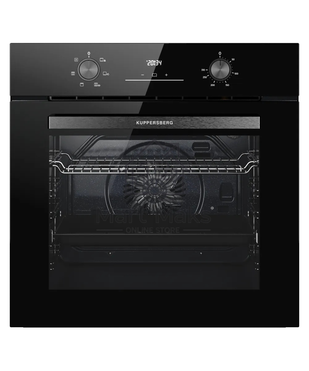 Духовой шкаф Kuppersberg HO 606 P Black, High-Tech, 78 л, поворотное управление, утапливаемые переключатели, дисплей, таймер, 6 режимов, макс. температура 310 градусов, телескопические направляющие (на 1 уровень), цвет черный, цвет фурнитуры черный