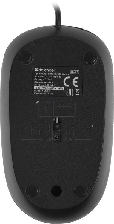 Мышь проводная Defender Datum MS-980 черный, 1000 dpi, USB, кнопки - 3