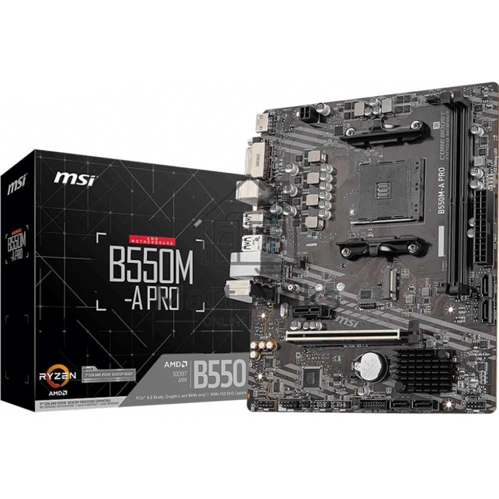 Материнская плата MSI B550M-A PRO, AM4, AMD B550, 2xDDR4, 4xSATA, 1xM.2, 1xPCIe 4.0 x16, 1xPCIe x1, 1xDVI-D, 1xHDMI, 1x 1Gb LAN, 2xUSB 2.0, 4xUSB 3.2 Gen 1, 3x3.5 мм, 7.1, mATX