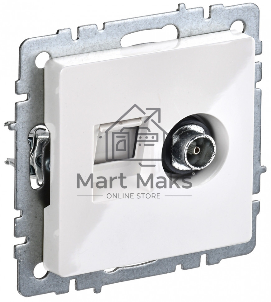 Розетка двойная IEK BRITE BR-AK20-1-K01 TV+RJ45 кат.5E РТВ/РК12-БрБ белый
