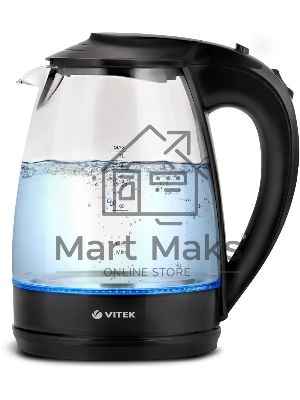 Чайник электрический Vitek VT-1122 TR бесцветное стекло (стекло, 1,7 л, 2200 Вт)