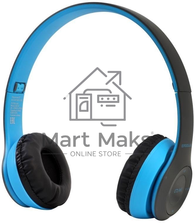 Наушники накладные с микрофоном беспроводные ELX-BTHP01-C06 FM MP3 коробка син. Ergolux 15357