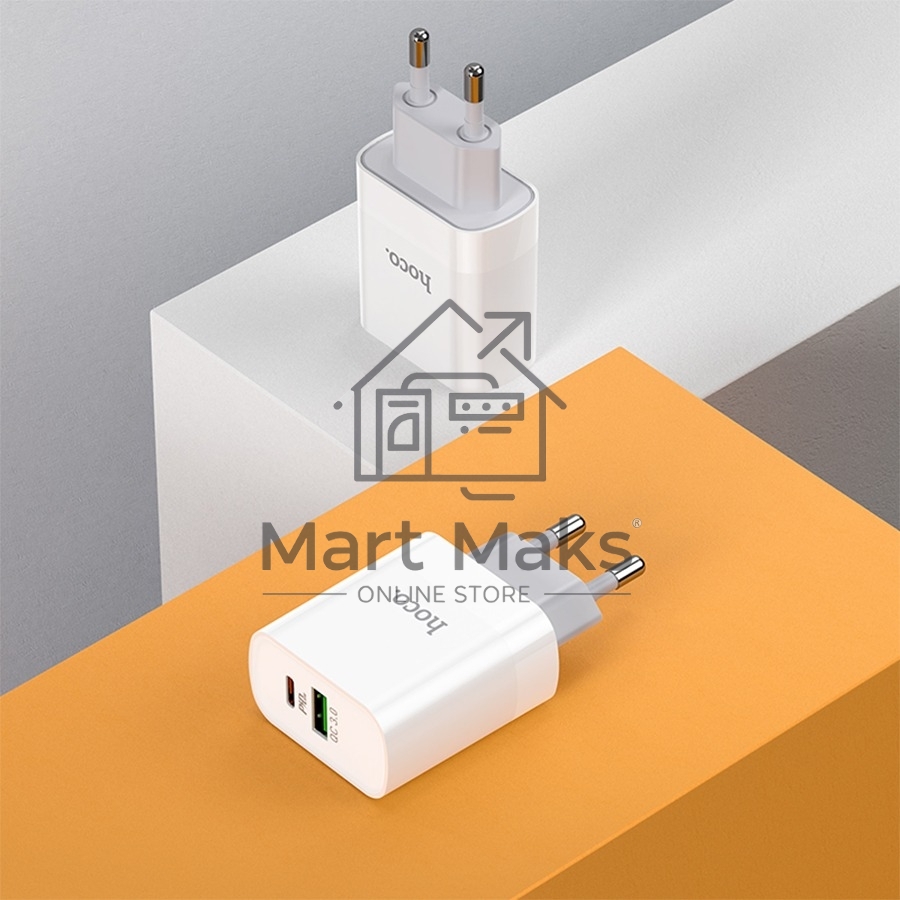 Сетевое зарядное устройство HOCO C80A Rapido 1xUSB + 1xUSB-C, 3.1A, 20W, белый