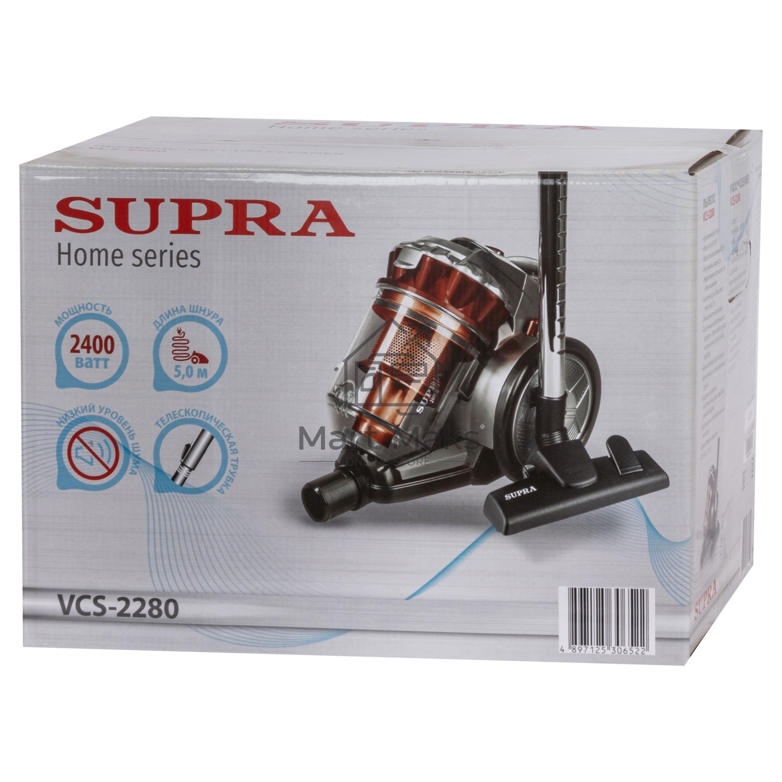 Пылесос Supra VCS-2280 красный, 400/2400 Вт, уборка сухая, пылесборник контейнер, 2.5 л
