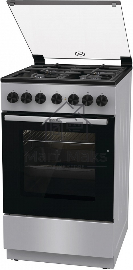 Плита комбинированная Gorenje GK5B44SF серебристый, конфорок 4 газовых, духовка 70 л, 50 см x 85 см x 59.4 см