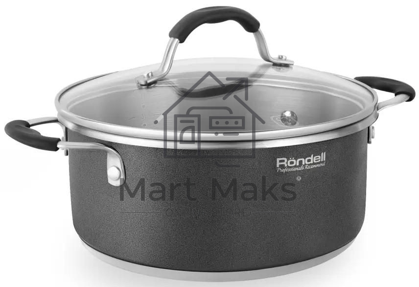 Кастрюля Rondell Stern RDS-019, 4.7л, 24см, с крышкой, серый