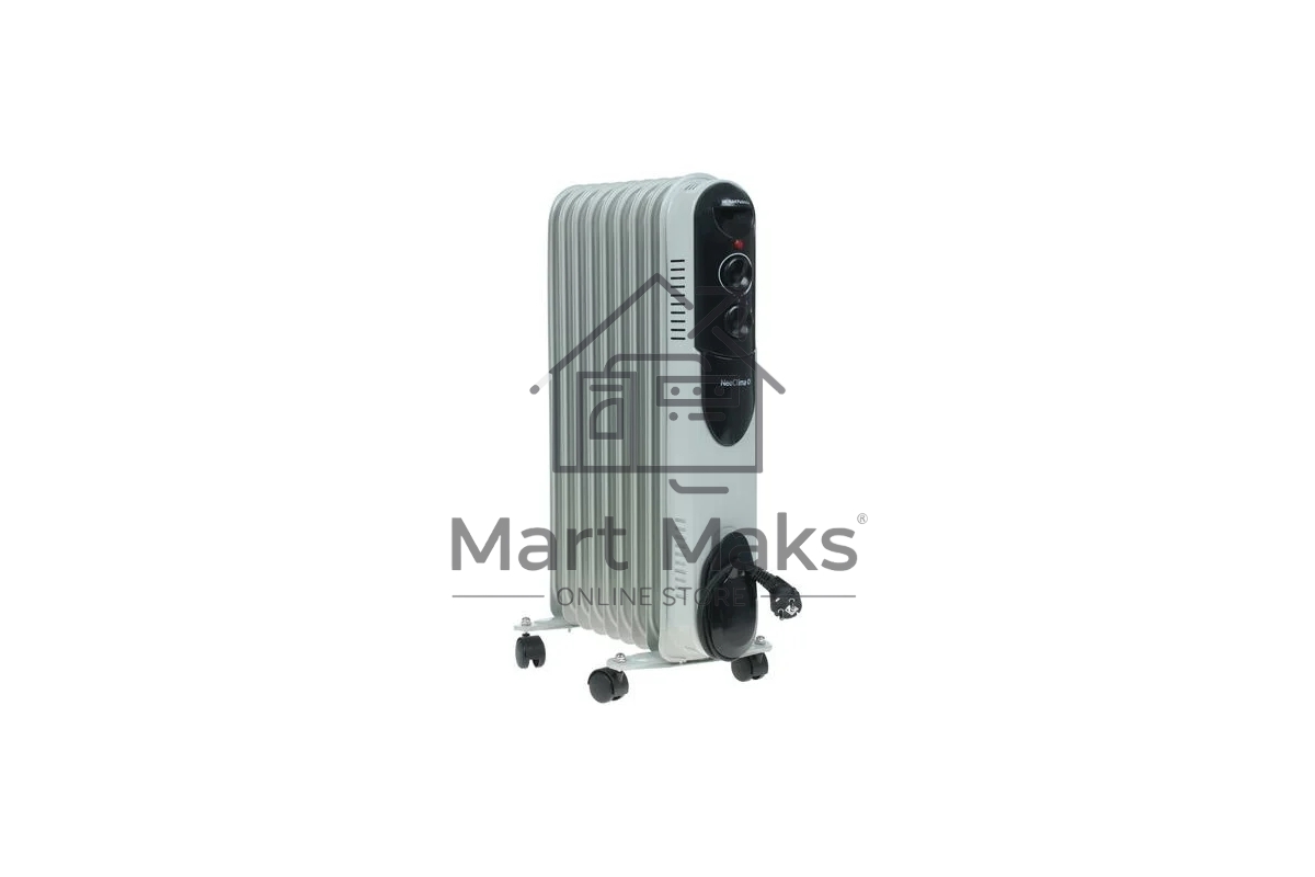 Масляный обогреватель Neoclima NC 9309, белый/черный, 2000 Вт, 25 м2, термостат