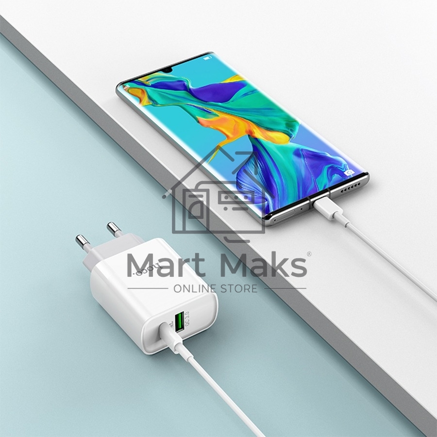 Сетевое зарядное устройство HOCO C80A Rapido 1xUSB + 1xUSB-C, 3.1A, 20W, белый