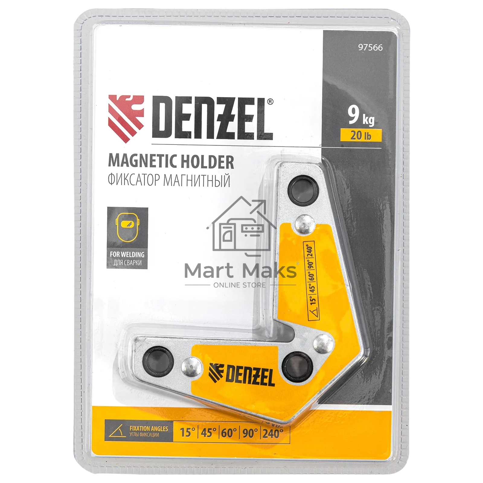 Фиксатор магнитный Denzel для сварочных работ усилие 20 LB, 30х45х60х75х90х135 град.