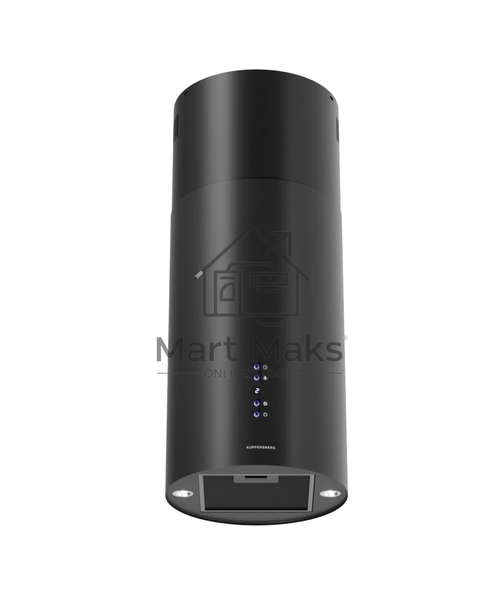 Вытяжка Kuppersberg TUBA 35 B, цилиндрическая, островная, 35 см, электронное кнопочное управление, таймер, отвод/рециркуляция, 3 скорости, производительность 850 м3/ч, LED освещение, обратный клапан, уровень шума 68 дБ, угольный фильтр CF110 (опция), цвет черный