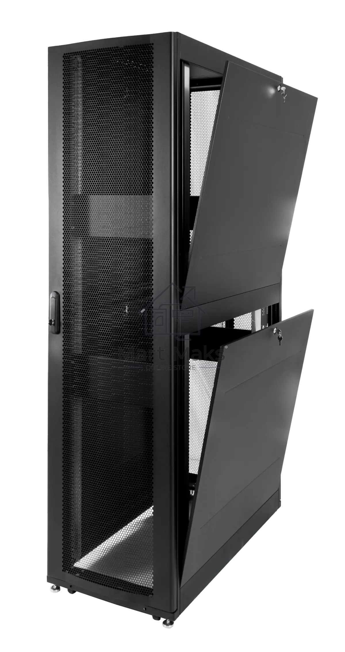 Шкаф серверный ПРОФ напольный 42U (600x1200) дверь перфорированная 2 шт., цвет черный, в сборе, ШТК-СП-42.6.12-44АА-9005
