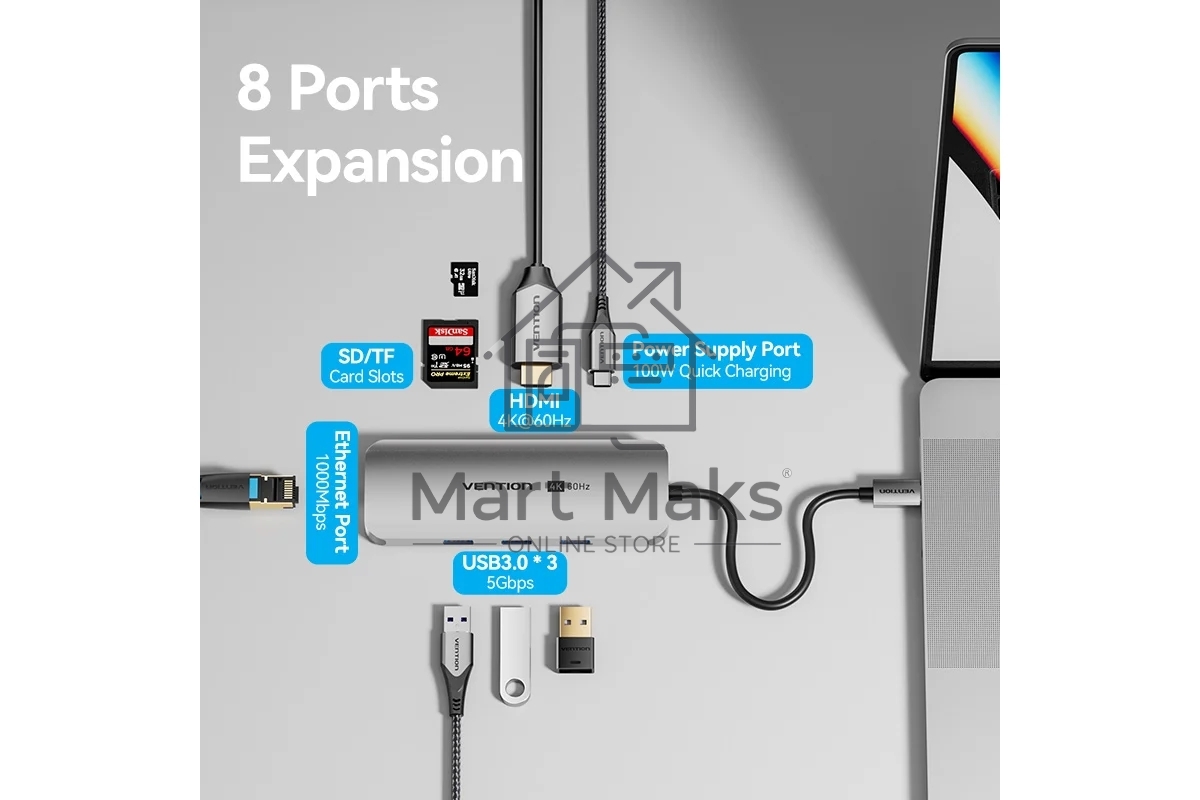 Мультифункциональный хаб Vention USB Type C 8 в 1