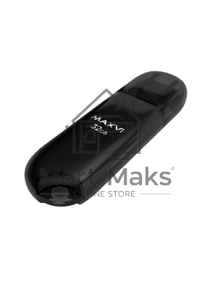 Флешка USB R/W Maxvi P1 32Gb USB 2.0 black, монолит с колпачком, ABS пластик