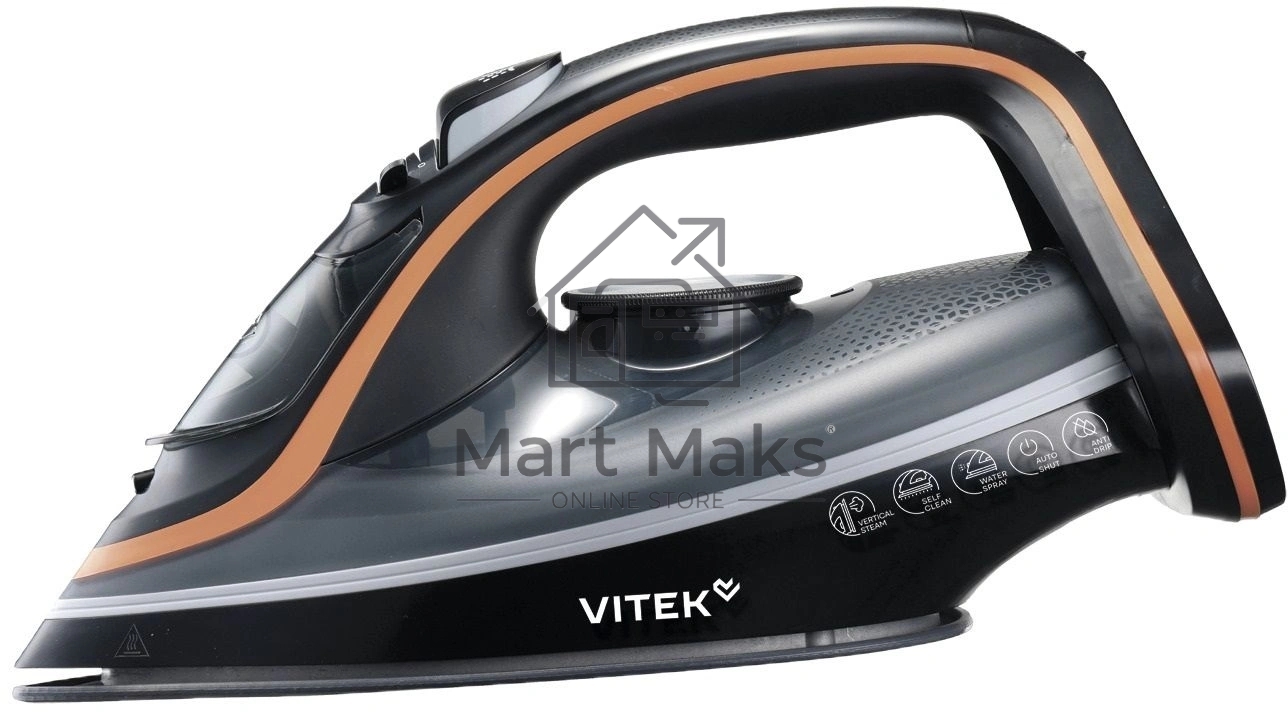 Утюг Vitek VT-IRN1205 черный/оранжевый, 3400 Вт, 23 г/мин, 150 г, 450 мл