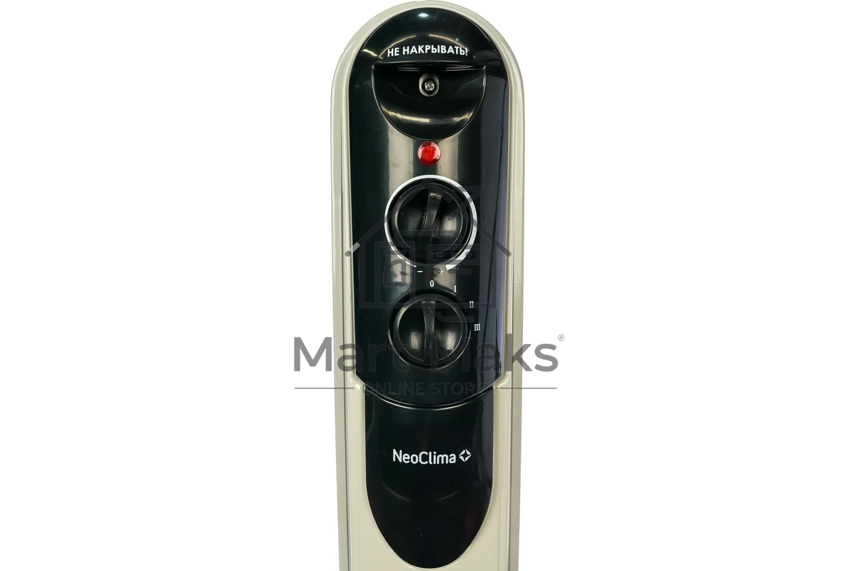 Масляный обогреватель Neoclima NC 9309, белый/черный, 2000 Вт, 25 м2, термостат