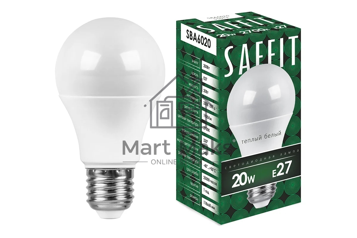 Лампа светодиодная SAFFIT SBA6020 (55013) 20 вт Е27 теплый