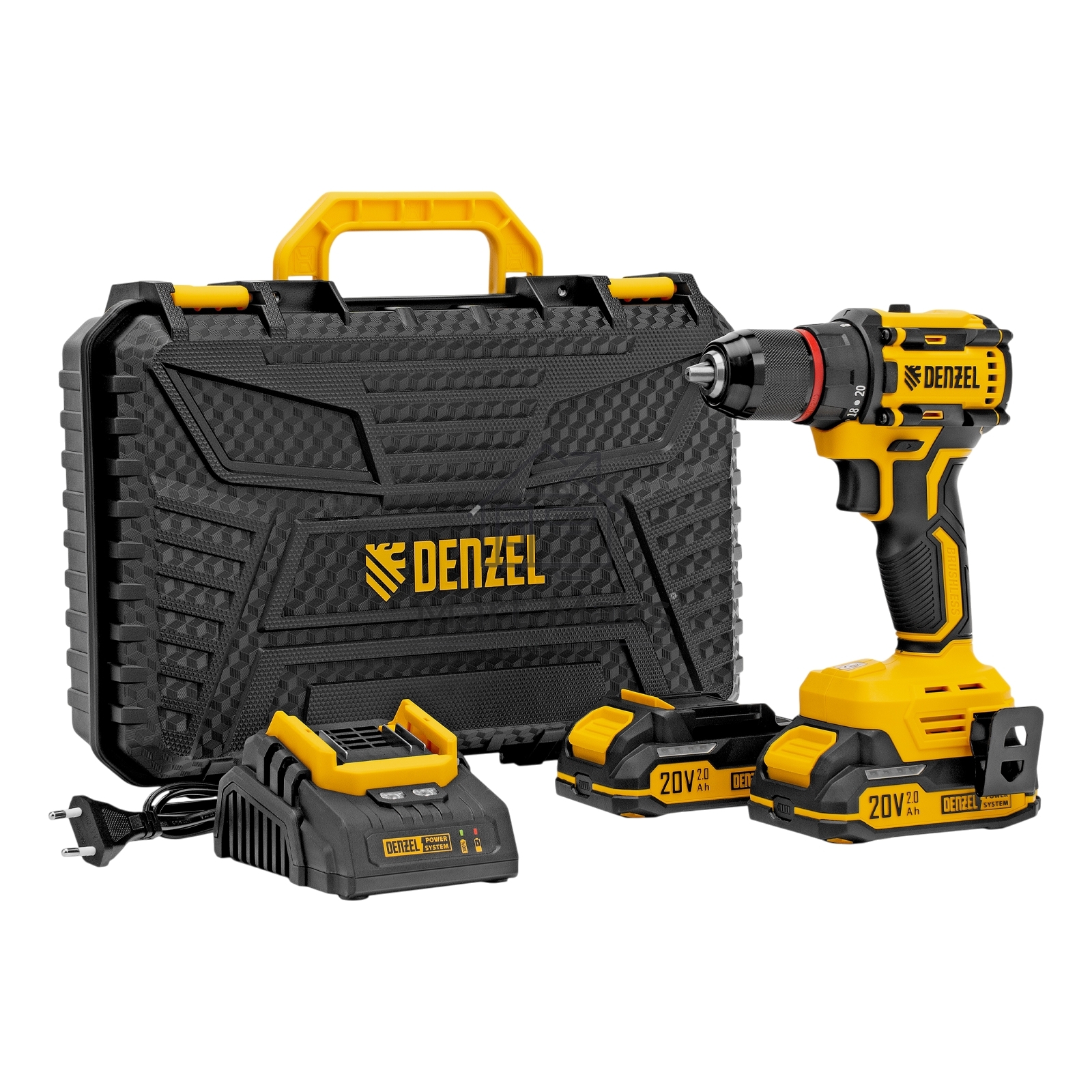 Дрель-шуруповерт Denzel CDH-BL-20, Аккумуляторная, 20В, 2 АКБ, Кейс