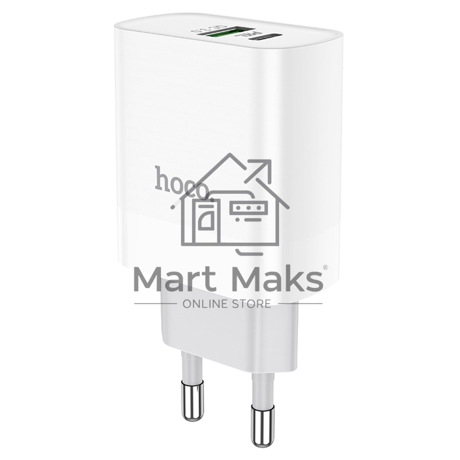 Сетевое зарядное устройство HOCO C80A Rapido 1xUSB + 1xUSB-C, 3.1A, 20W, белый