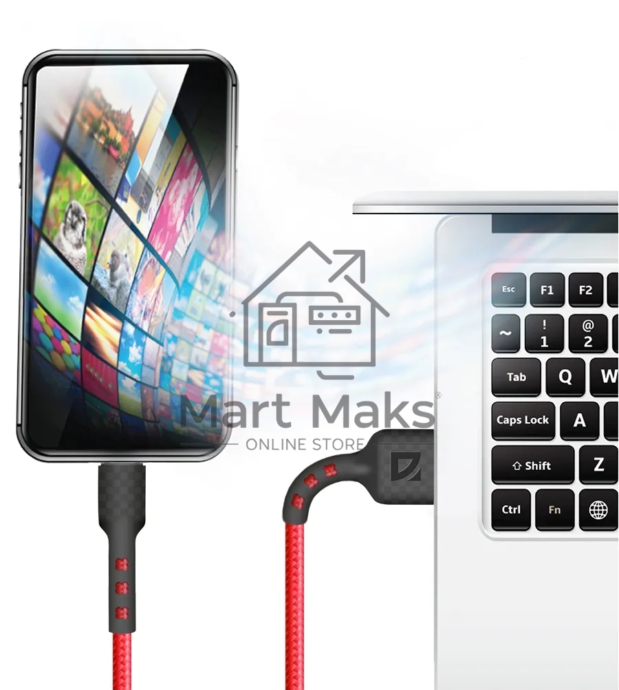 Кабель Defender F181, USB 2.0 (AM) - Type C, 1метр, 2.4А, нейлоновая оплетка, красный.