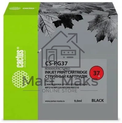 Картридж струйный Cactus CS-PG37 черный (9 мл) для Canon Pixma iP1800/iP1900/iP2500/iP2600/MP140/MP190/MP210/MP220/MP470/MX300/MX310a