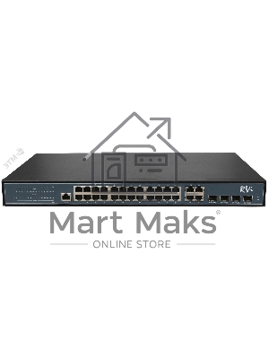Коммутатор управляемый PoE 24 порта 10/100/1000 Мб/с, 4хSFP, 370 Вт RVi-1NSM24G-4C
