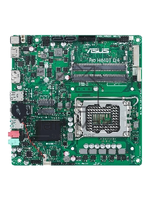 Материнская плата ASUS Pro H610T D4-CSM, LGA 1700, Intel H610, 2xSO-DIMM DDR4, 2xSATA, 1xM.2 (PCIe 4.0 x4/SATA), 1xHDMI, 1xDP, 1x 1Gb LAN, 2xUSB-A 3.2 Gen 1, 2xUSB-A 2.0, 2x3.5 мм, 7.1, Mini-ITX