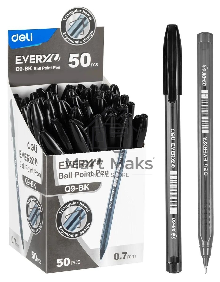 Ручка шариковая Deli EQ9-BK черн, d=0.7мм, черные чернила