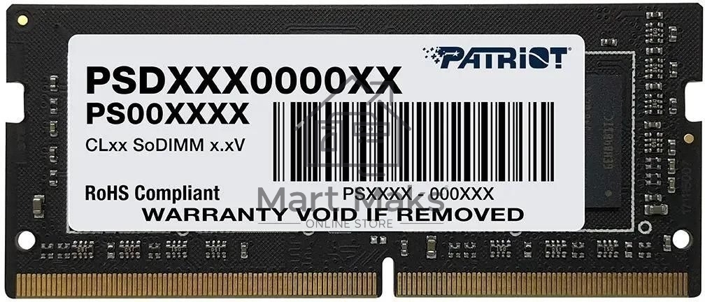 Оперативная память Patriot Signature, DDR4, 8GB (1x8GB), 3200 MHz, CL22, без радиатора, SO-DIMM