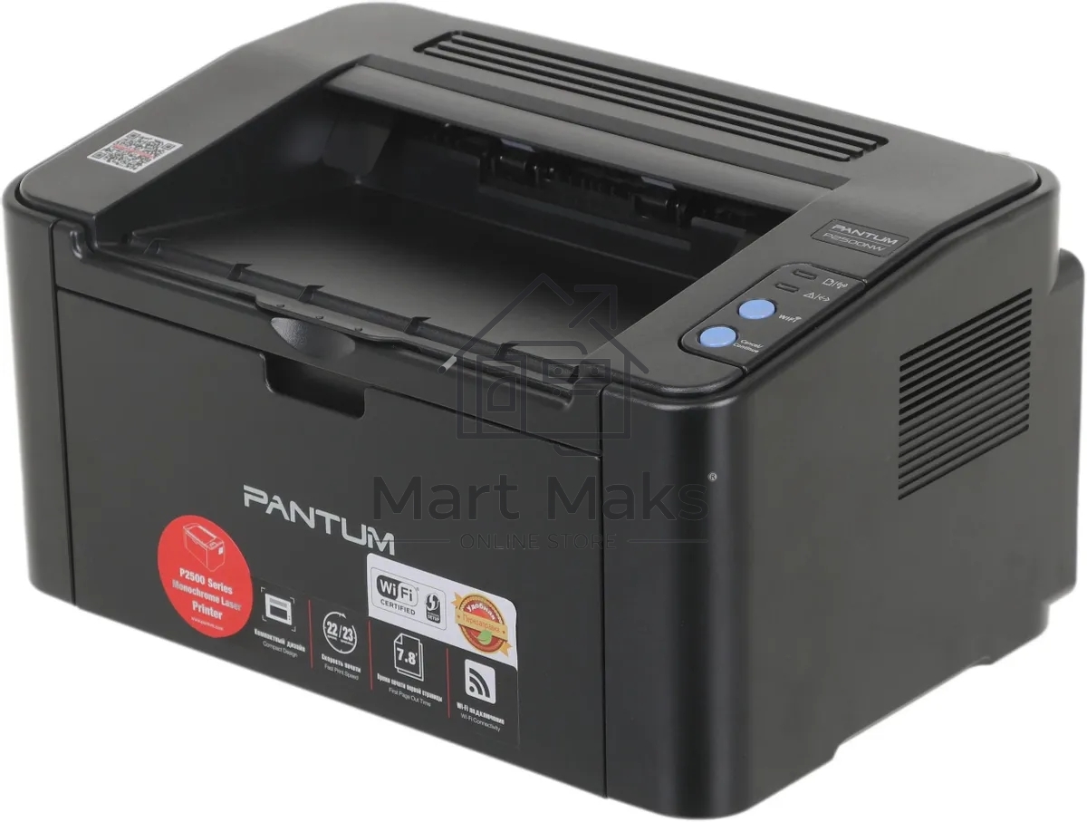 Принтер лазерный Pantum P2500NW, A4, ч/б, печ. до 22 стр/мин., 1200 x 1200 dpi, USB, RJ-45, Wi-Fi, Air Print
