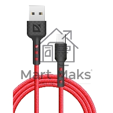 Кабель Defender F181, USB 2.0 (AM) - Type-C, 1 м, 2.4А, нейлоновая оплетка, красный.
