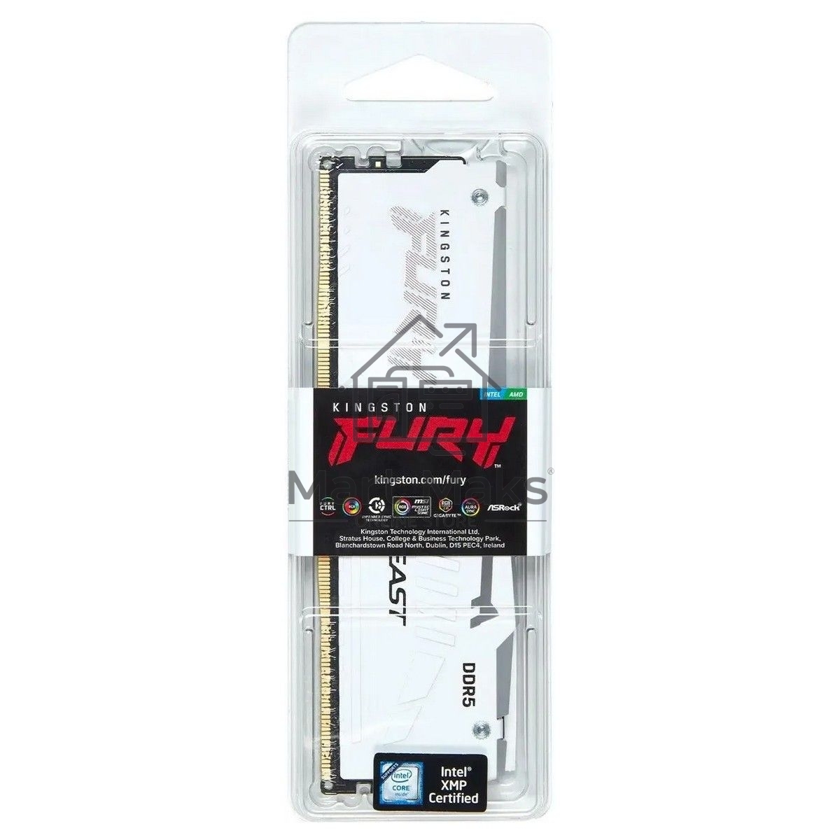 Оперативная память Kingston Fury Beast White RGB, DDR5, 32GB (1x32 GB), 6000 MHz, CL30, радиатор, RGB, белый