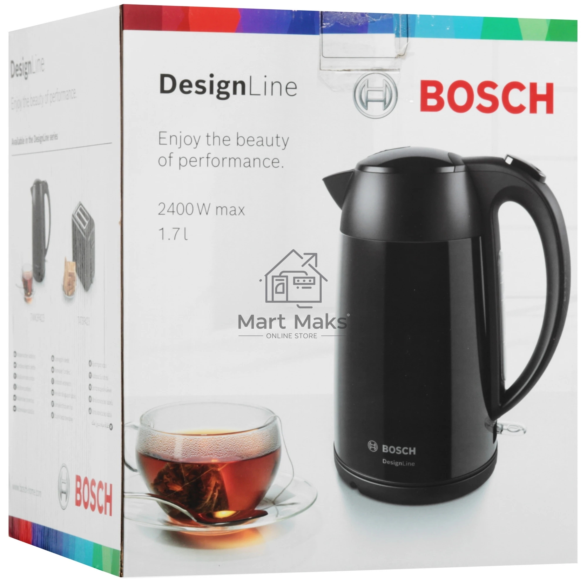 Чайник электрический Bosch TWK3P423 1.7 л, 2400 Вт, черный (корпус: нержавеющая сталь)