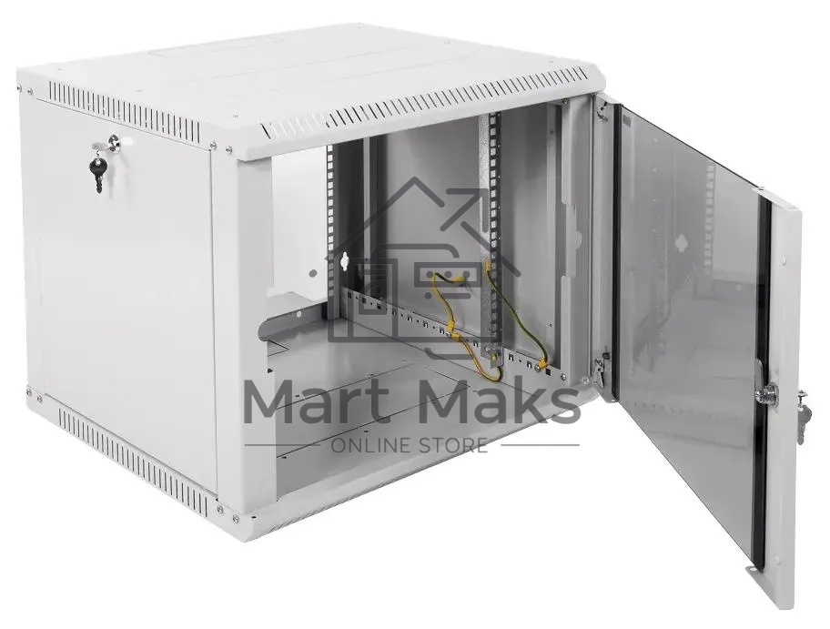 Шкаф настенный ЦМО ШРН-Э-9.500 9U 600x520 мм пер. дв. стекл несъемные бок. пан. серый