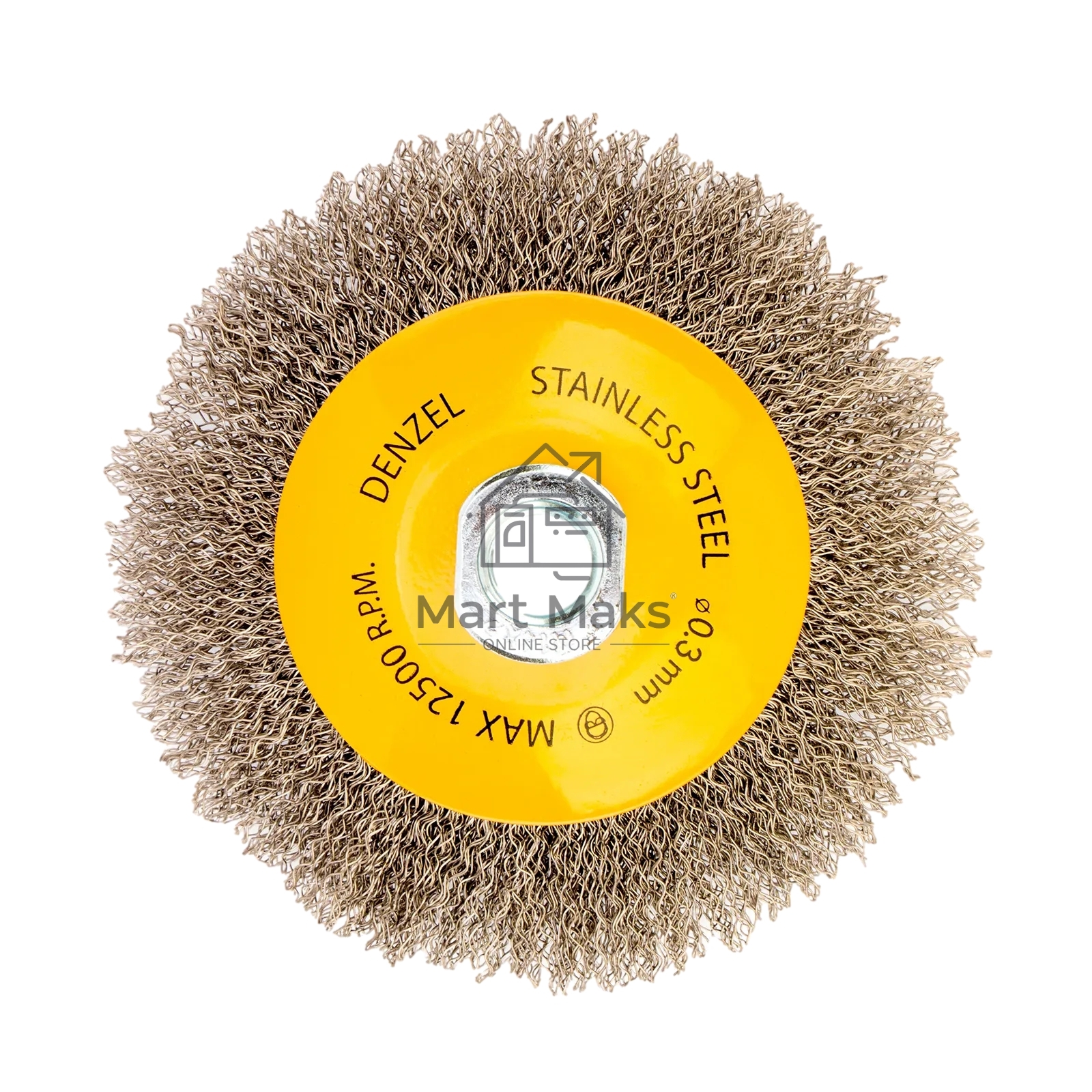 Щетка для УШМ Denzel 125 мм, М14, тарелка, витая нержавеющая проволока 0,3 мм