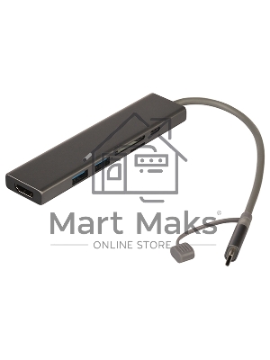 Док-станция Qumo Dock 7 (HB-0008), Type-C, PD, HDMI, 4k 30Hz, 1080p 60 Hz, GE1000 MBS, 4 USB 3.0, 20 см, SD, Micro SD, металлический корпус, темно-серый