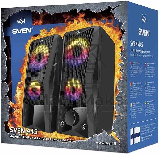 Акустическая система SVEN 445, черный, USB, 2.0,2x3 Вт(RMS), подсветка