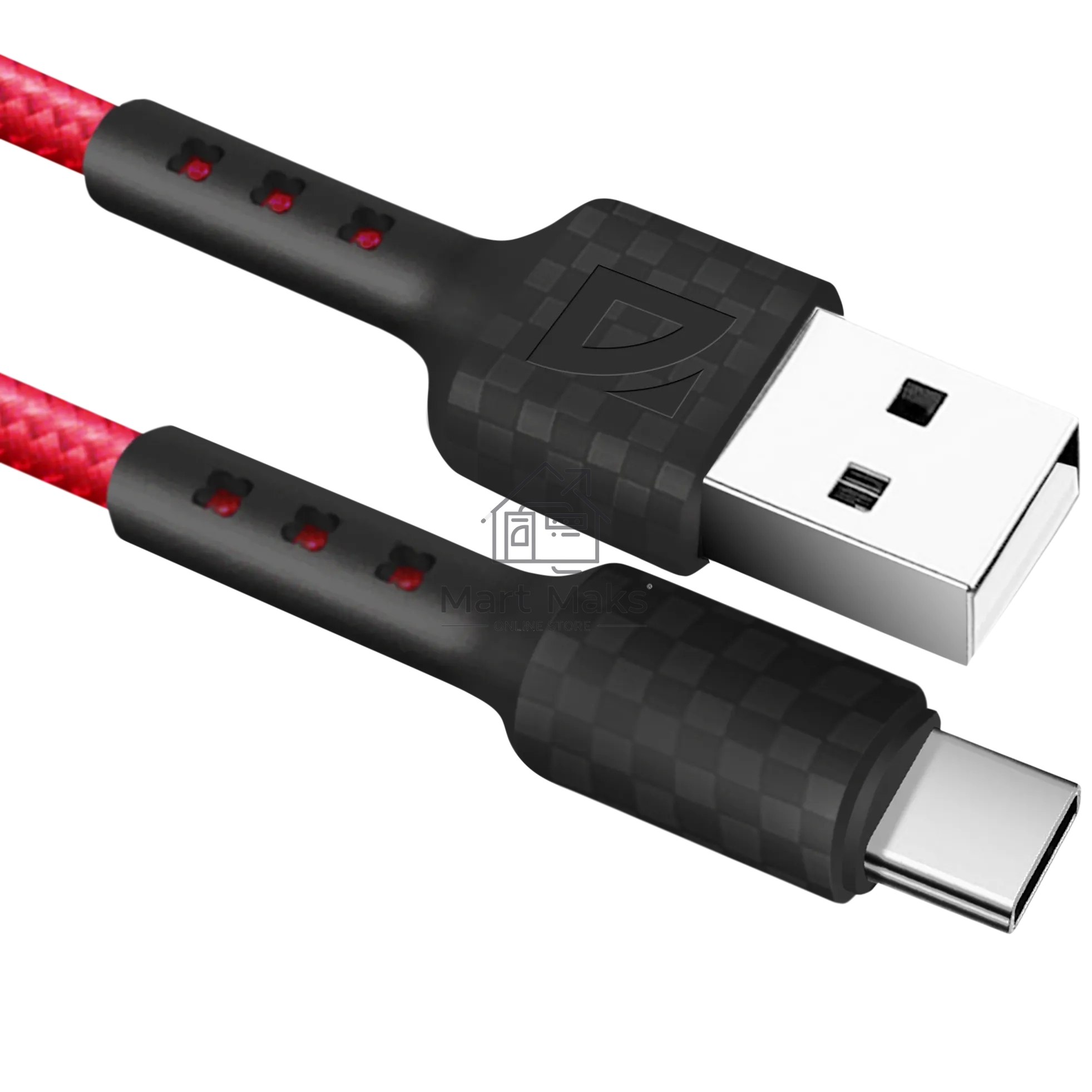 Кабель Defender F181, USB 2.0 (AM) - Type C, 1метр, 2.4А, нейлоновая оплетка, красный.