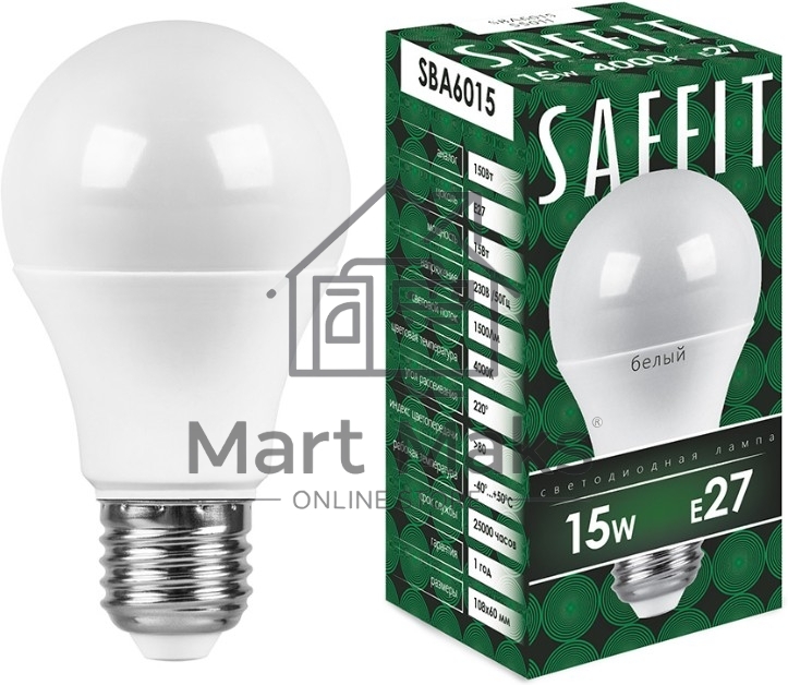 Лампа светодиодная SAFFIT SBA6015 (55011) 15 вт Е27 белый