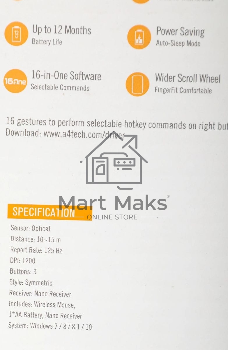 Мышь беспроводная A4Tech G3-330N черный, 1200 dpi, радиоканал, USB, кнопки - 3