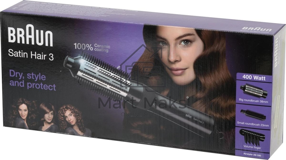 Фен-щётка Braun AS330 серебристый/черный, 400 Вт, 18/36 мм