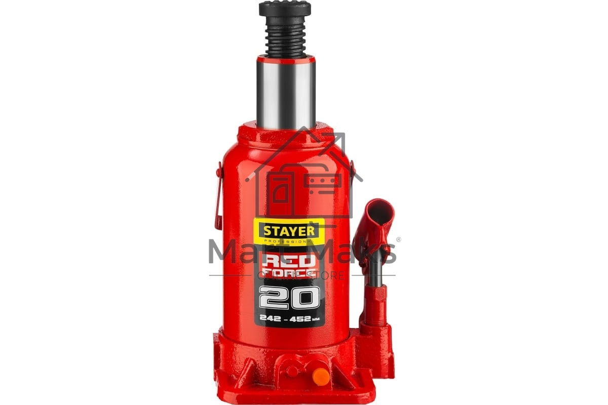 Домкрат STAYER 43160-20_z01 гидравлический бутылочный red force 20т 242-452мм