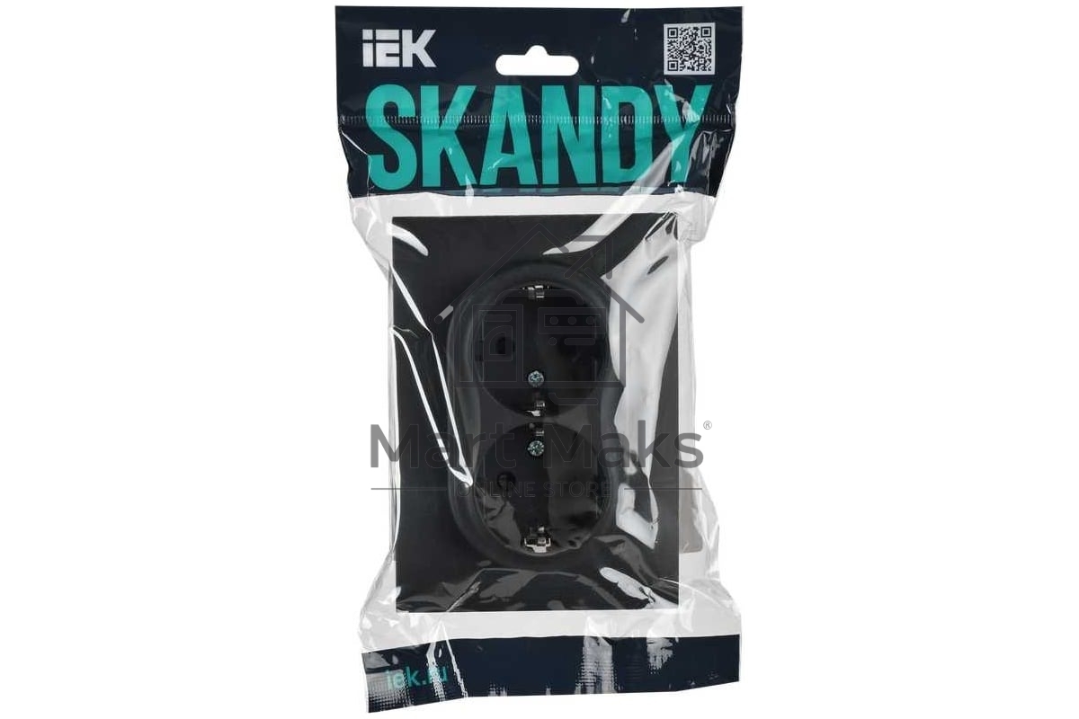 Розетка 2-м IEK SKANDY SK-R07G графит SK-R24-16-K53-F 16А с заземл. защ. штроки в сборе
