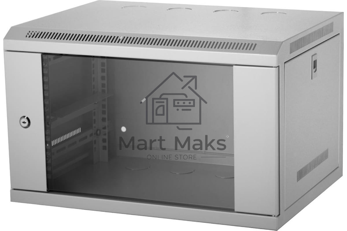 Шкаф телекоммуникационный настенный NEOMAX 6U (600х350), стеклянная дверь, замок (3шт) на ключе, разборный, цвет серый (1 коробка) NCB-WM6U-6035GK3-100-GY