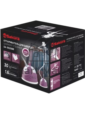 Отпариватель Sakura SA-3920BR ягодный, 2000 Вт, 30 г/мин, 1600 мл