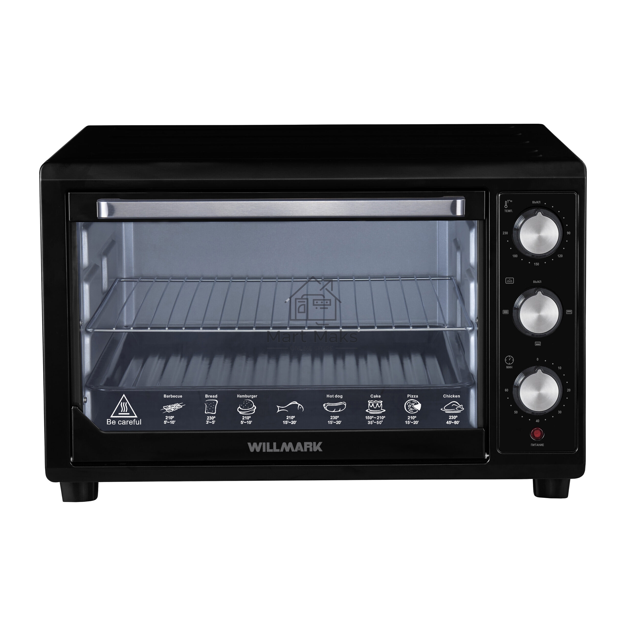 Мини-печь Willmark WO-503B (45 литров, таймер, термостат,230С, 1800Вт, черный)