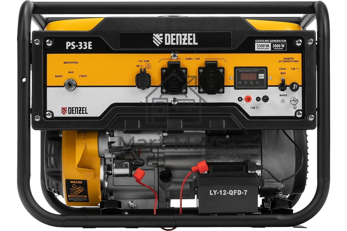 Электрогенератор бензиновый Denzel PS-33E, 3.3 кВт, 85 дБ, 48.5 кг